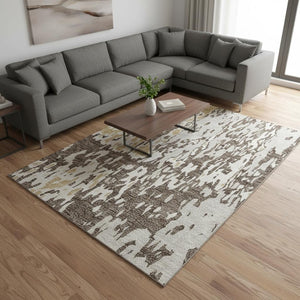HomeRoots 8' X 10' Stylish Brown, Ivory & Gold Abstract Area Rug – Washable, UV Protected, Pet-Friendly Design! 675832