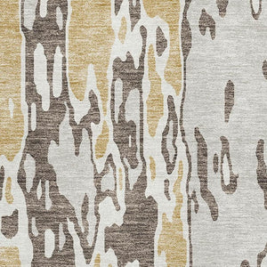 HomeRoots 9' X 12' Abstract Area Rug in Brown, Ivory & Gold - Washable, UV-Protected, Durable for High Traffic Homes 675833