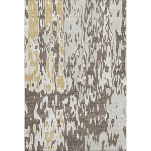 HomeRoots 10' X 14' Washable Abstract Area Rug in Brown, Ivory, & Gold - UV Protect, Stain Resistant, Modern Design 675834