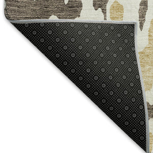 HomeRoots 10' X 14' Washable Abstract Area Rug in Brown, Ivory, & Gold - UV Protect, Stain Resistant, Modern Design 675834