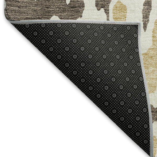 HomeRoots 10' X 14' Washable Abstract Area Rug in Brown, Ivory, & Gold - UV Protect, Stain Resistant, Modern Design 675834