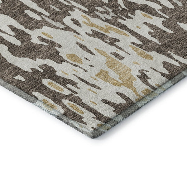 HomeRoots 10' X 14' Washable Abstract Area Rug in Brown, Ivory, & Gold - UV Protect, Stain Resistant, Modern Design 675834