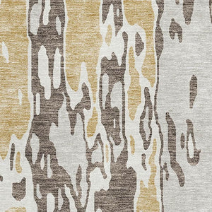 HomeRoots 10' X 14' Washable Abstract Area Rug in Brown, Ivory, & Gold - UV Protect, Stain Resistant, Modern Design 675834