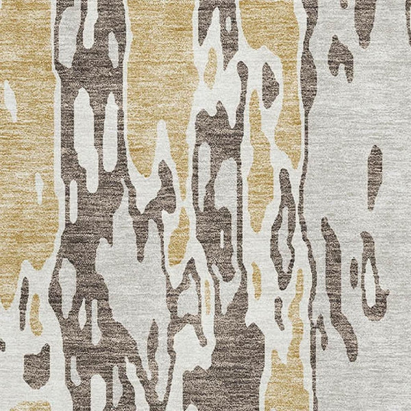 HomeRoots 10' X 14' Washable Abstract Area Rug in Brown, Ivory, & Gold - UV Protect, Stain Resistant, Modern Design 675834