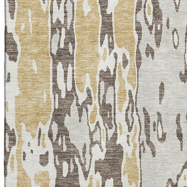 HomeRoots 10' X 14' Washable Abstract Area Rug in Brown, Ivory, & Gold - UV Protect, Stain Resistant, Modern Design 675834