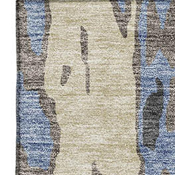 HomeRoots 5' X 8' Stylish Denim Blue Gray Beige Abstract Washable Area Rug with UV Protection for Any Room 675836