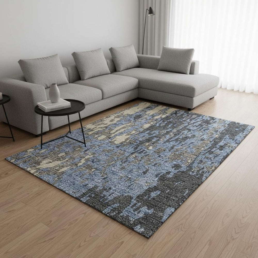 HomeRoots 8' X 10' Stylish Denim Blue Gray Beige Washable Area Rug - Durable, UV Protected, Easy Care Design! 675838