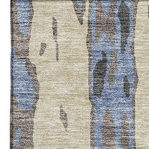 HomeRoots 8' X 10' Stylish Denim Blue Gray Beige Washable Area Rug - Durable, UV Protected, Easy Care Design! 675838