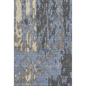 HomeRoots 9' X 12' Transitional Denim Blue, Gray & Beige Abstract Washable Area Rug with UV Protection & Durability 675839