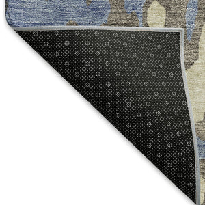 HomeRoots 9' X 12' Transitional Denim Blue, Gray & Beige Abstract Washable Area Rug with UV Protection & Durability 675839
