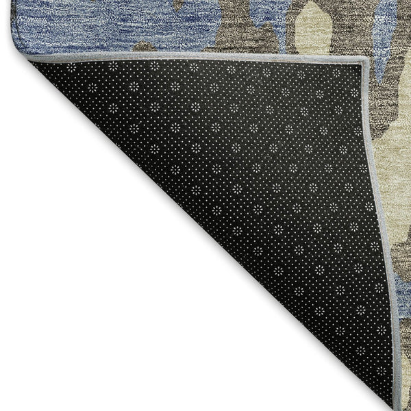 HomeRoots 9' X 12' Transitional Denim Blue, Gray & Beige Abstract Washable Area Rug with UV Protection & Durability 675839
