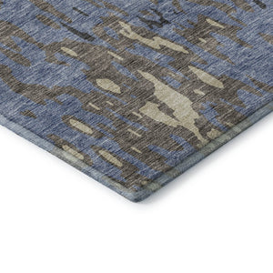 HomeRoots 9' X 12' Transitional Denim Blue, Gray & Beige Abstract Washable Area Rug with UV Protection & Durability 675839