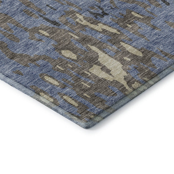 HomeRoots 9' X 12' Transitional Denim Blue, Gray & Beige Abstract Washable Area Rug with UV Protection & Durability 675839
