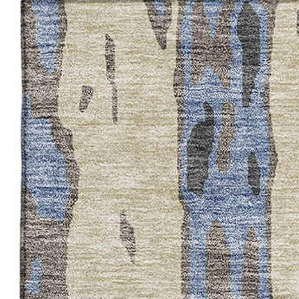 HomeRoots 9' X 12' Transitional Denim Blue, Gray & Beige Abstract Washable Area Rug with UV Protection & Durability 675839