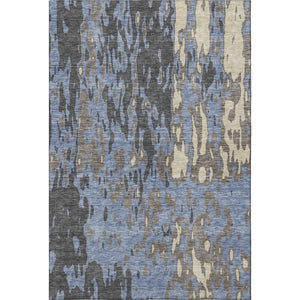 HomeRoots 9' X 12' Transitional Denim Blue, Gray & Beige Abstract Washable Area Rug with UV Protection & Durability 675839