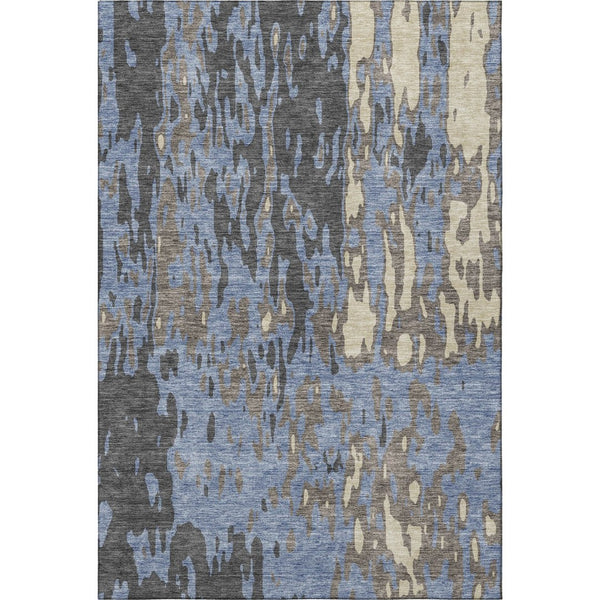 HomeRoots 9' X 12' Transitional Denim Blue, Gray & Beige Abstract Washable Area Rug with UV Protection & Durability 675839