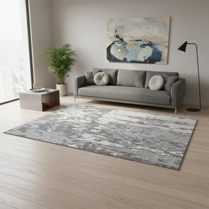 HomeRoots 5' X 8' Abstract Gray Ivory Silver Area Rug - Washable, UV Protected, Stylish for High-Traffic Areas 675842