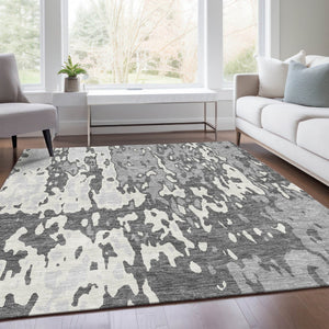 HomeRoots 5' X 8' Abstract Gray Ivory Silver Area Rug - Washable, UV Protected, Stylish for High-Traffic Areas 675842