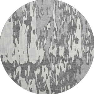 HomeRoots 8' Gray Ivory and Silver Abstract Round Washable Rug - Stain Resistant, UV Protected, Durable Design 675843