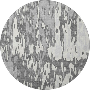 HomeRoots 8' Gray Ivory and Silver Abstract Round Washable Rug - Stain Resistant, UV Protected, Durable Design 675843