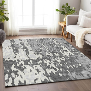 HomeRoots 8' X 10' Gray Ivory Silver Abstract Washable Area Rug - Durable, UV-Resistant, Ideal for Homes 675844