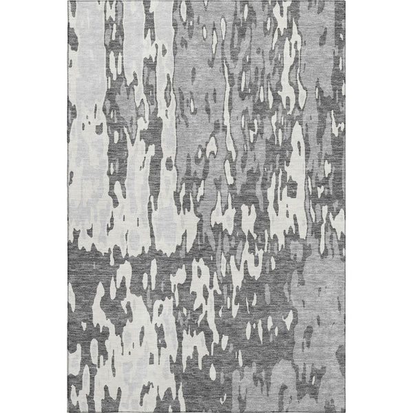HomeRoots 8' X 10' Gray Ivory Silver Abstract Washable Area Rug - Durable, UV-Resistant, Ideal for Homes 675844