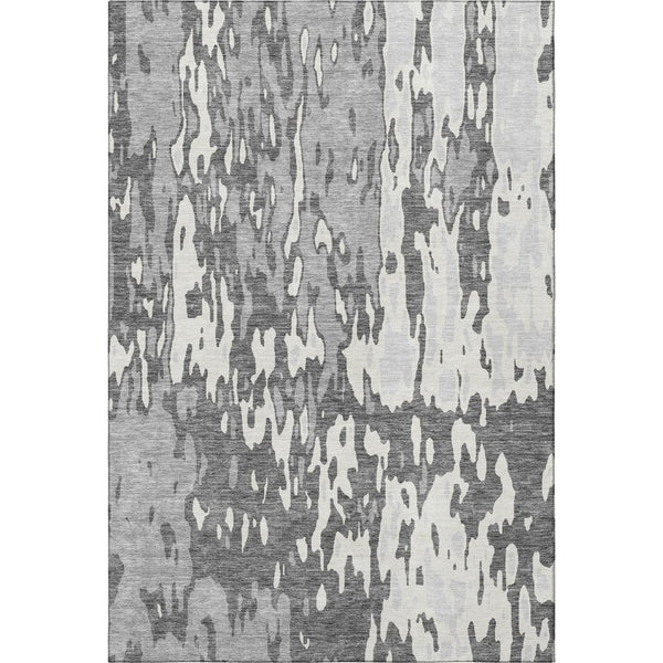 HomeRoots 8' X 10' Gray Ivory Silver Abstract Washable Area Rug - Durable, UV-Resistant, Ideal for Homes 675844