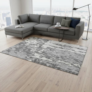 HomeRoots 10' Gray Ivory Silver Abstract Washable Area Rug - UV Protected, Stain Resistant, Stylish & Durable! 675846
