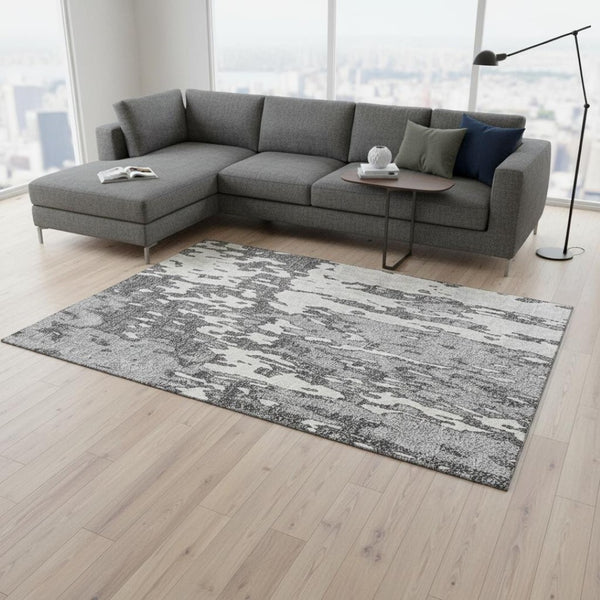 HomeRoots 10' Gray Ivory Silver Abstract Washable Area Rug - UV Protected, Stain Resistant, Stylish & Durable! 675846