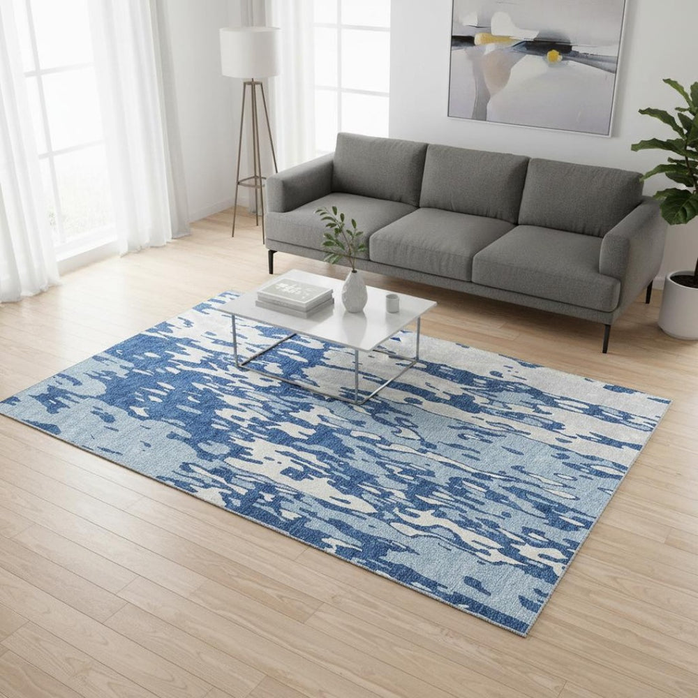 HomeRoots 5' X 8' Navy Blue & Ivory Abstract Area Rug – Washable, UV Protected, Stain-Resistant & Stylish! 675848