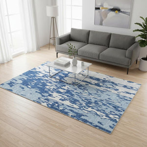HomeRoots 5' X 8' Navy Blue & Ivory Abstract Area Rug – Washable, UV Protected, Stain-Resistant & Stylish! 675848