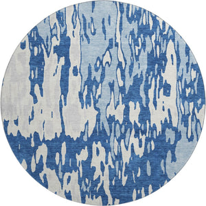 HomeRoots 8' Navy Blue and Ivory Abstract Round Rug – Washable, UV Protected, Stylish, and Durable for Homes 675849