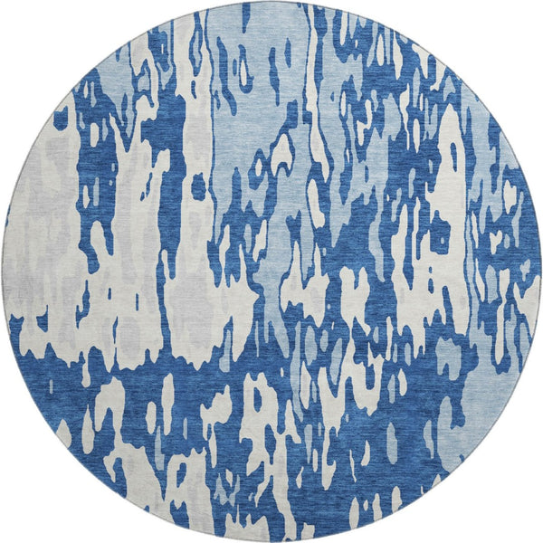 HomeRoots 8' Navy Blue and Ivory Abstract Round Rug – Washable, UV Protected, Stylish, and Durable for Homes 675849