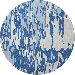 HomeRoots 8' Navy Blue and Ivory Abstract Round Rug – Washable, UV Protected, Stylish, and Durable for Homes 675849