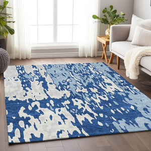 HomeRoots 8' X 10' Navy Blue And Ivory Abstract Area Rug - Washable, UV Protected, Modern Design for Easy Care 675850