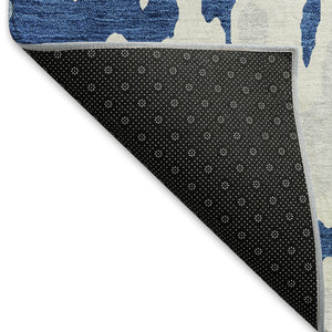 HomeRoots 8' X 10' Navy Blue And Ivory Abstract Area Rug - Washable, UV Protected, Modern Design for Easy Care 675850