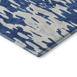 HomeRoots 8' X 10' Navy Blue And Ivory Abstract Area Rug - Washable, UV Protected, Modern Design for Easy Care 675850