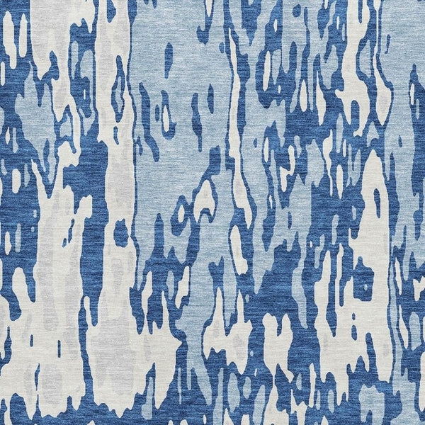 HomeRoots 8' X 10' Navy Blue And Ivory Abstract Area Rug - Washable, UV Protected, Modern Design for Easy Care 675850