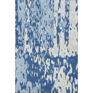 HomeRoots 8' X 10' Navy Blue And Ivory Abstract Area Rug - Washable, UV Protected, Modern Design for Easy Care 675850