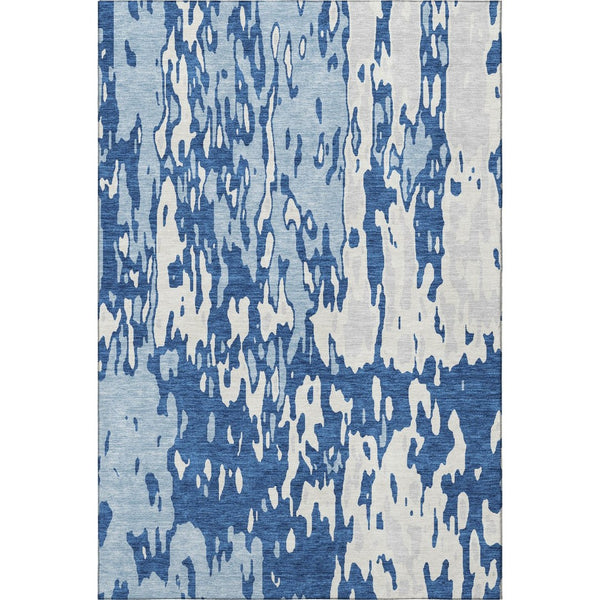 HomeRoots 8' X 10' Navy Blue And Ivory Abstract Area Rug - Washable, UV Protected, Modern Design for Easy Care 675850