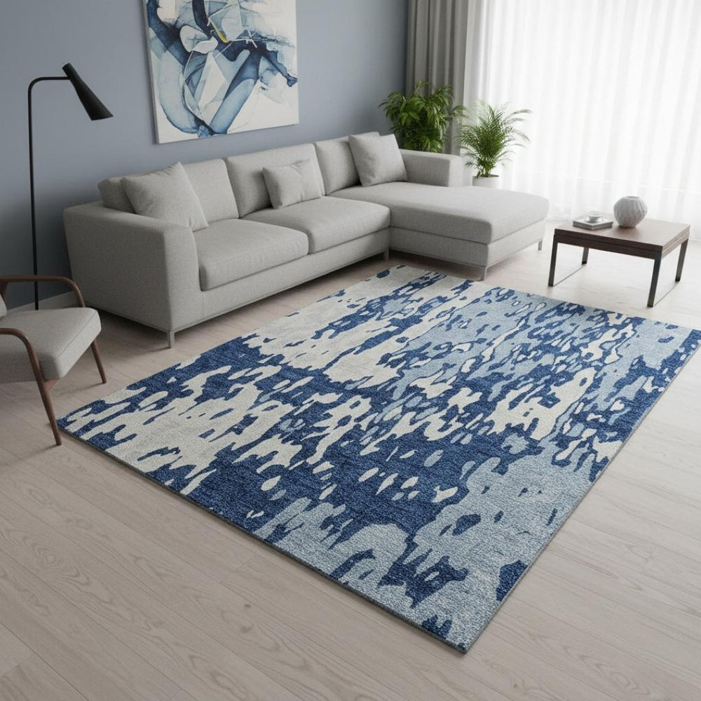 HomeRoots 10' Navy Blue & Ivory Abstract Area Rug – Washable, UV-Protected, Durable Design for Homes with Kids & Pets 675852