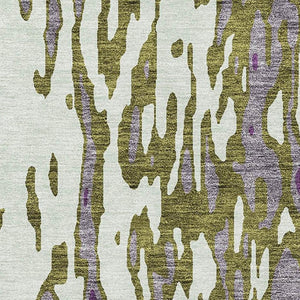 HomeRoots 5' X 8' Modern Olive Green & Purple Abstract Area Rug - Washable, UV Protected, Stain Resistant Design 675854