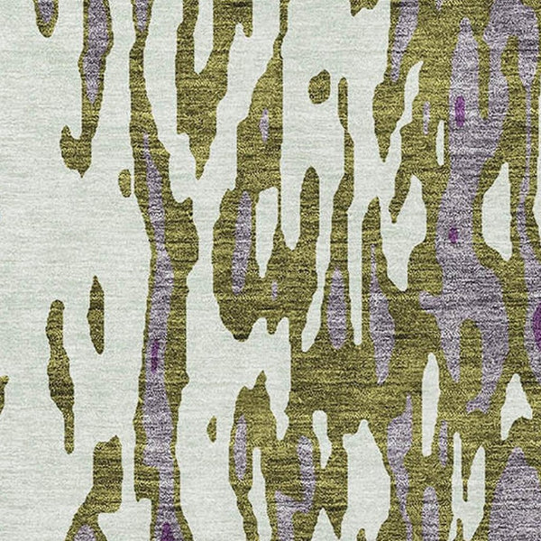 HomeRoots 5' X 8' Modern Olive Green & Purple Abstract Area Rug - Washable, UV Protected, Stain Resistant Design 675854