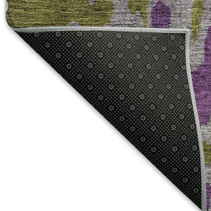 HomeRoots 8' Olive Green, Purple & Ivory Abstract Washable Round Rug - UV Protected, Stain Resistant & Stylish 675855