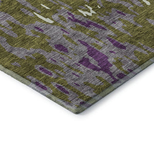 HomeRoots 8' Olive Green, Purple & Ivory Abstract Washable Round Rug - UV Protected, Stain Resistant & Stylish 675855