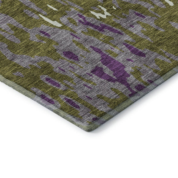 HomeRoots 8' Olive Green, Purple & Ivory Abstract Washable Round Rug - UV Protected, Stain Resistant & Stylish 675855