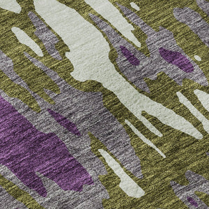 HomeRoots 8' Olive Green, Purple & Ivory Abstract Washable Round Rug - UV Protected, Stain Resistant & Stylish 675855