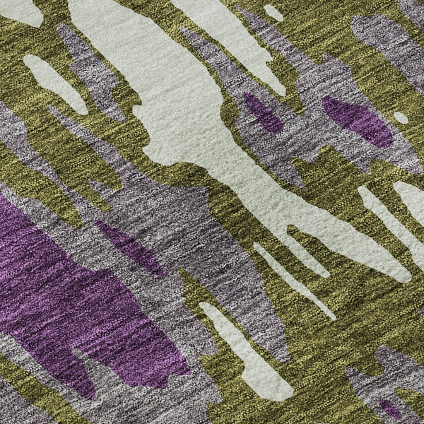 HomeRoots 8' Olive Green, Purple & Ivory Abstract Washable Round Rug - UV Protected, Stain Resistant & Stylish 675855