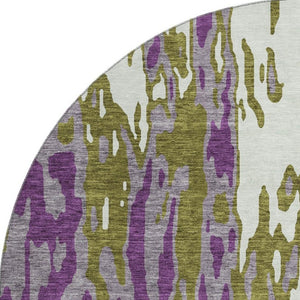 HomeRoots 8' Olive Green, Purple & Ivory Abstract Washable Round Rug - UV Protected, Stain Resistant & Stylish 675855