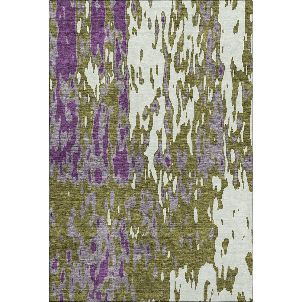 HomeRoots 8' X 10' Stylish Abstract Area Rug in Olive Green, Purple, Ivory – Washable, UV Protected & Stain Resistant 675856